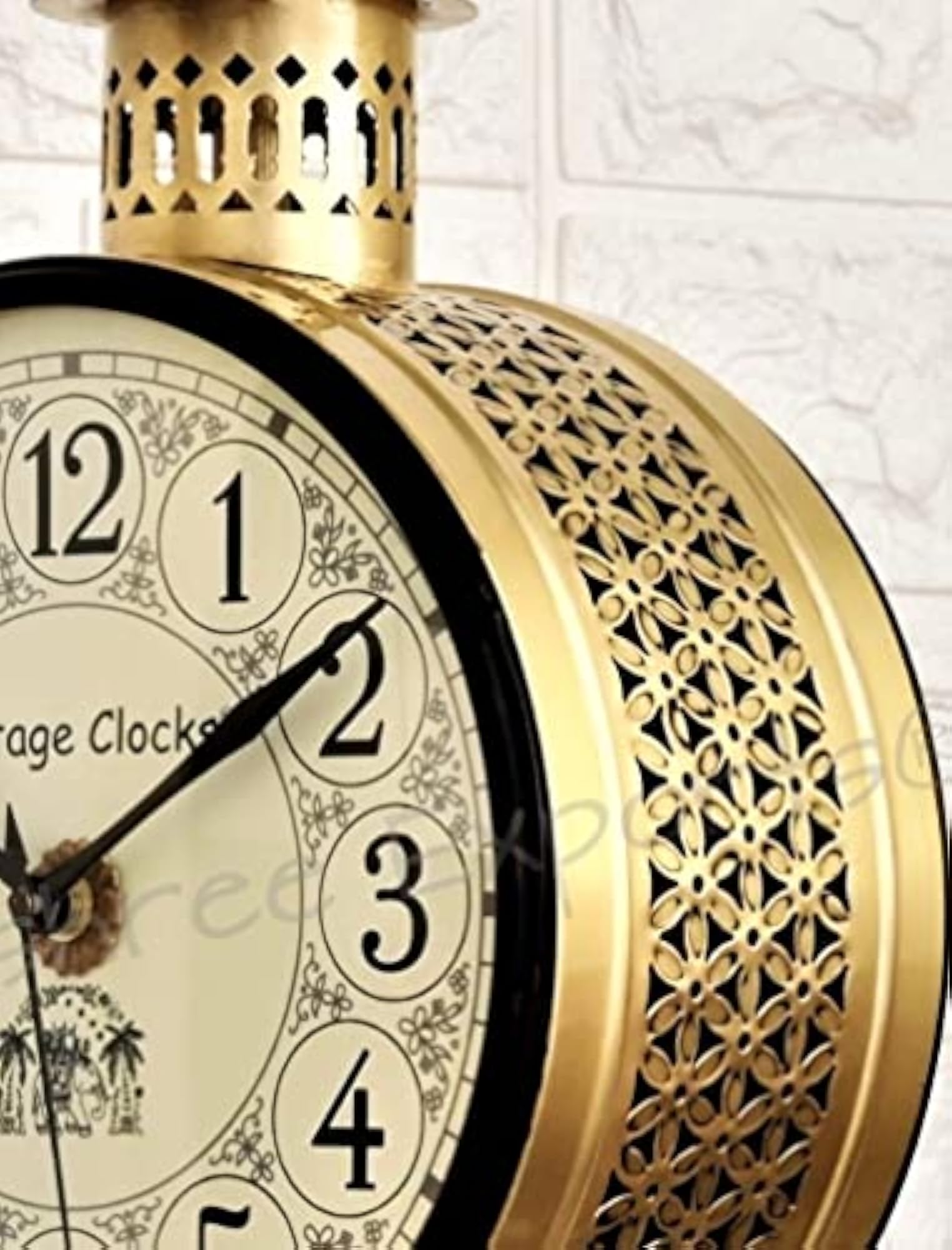 Handcrafted Double Side Analog Wall Clock, Brass Finish